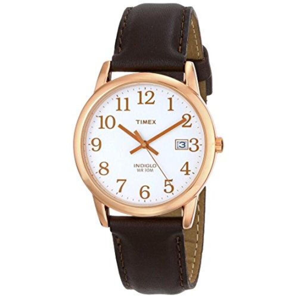 Timex Easy Reader Rose Gold-Tone Brown Leather Mens Watch